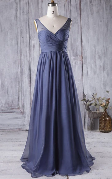 Plunged Sleeveless Criss-cross A-line Chiffon Bridesmaid Dress With Low-V Back