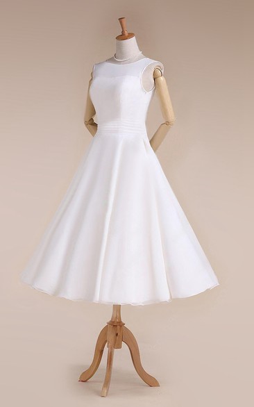 Tea-Length Sleeveless Jewel Bridal Dress