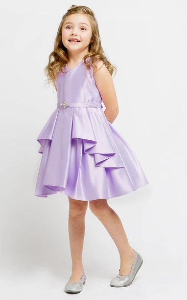 Jeweled Ribbon Short-Midi Slit Flower Girl Dress