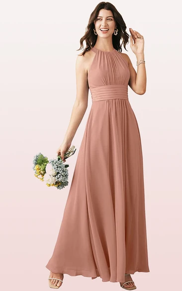 Simple A Line Chiffon Halter Ankle-length Bridesmaid Dress With Ruching