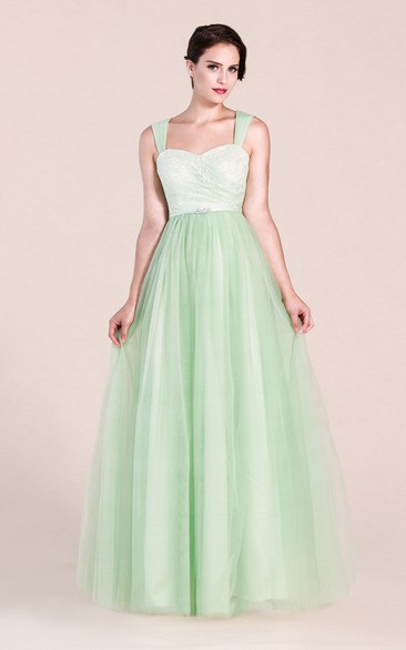 Strapped Tulle A-line Prom Dress With Lace top And Zipper