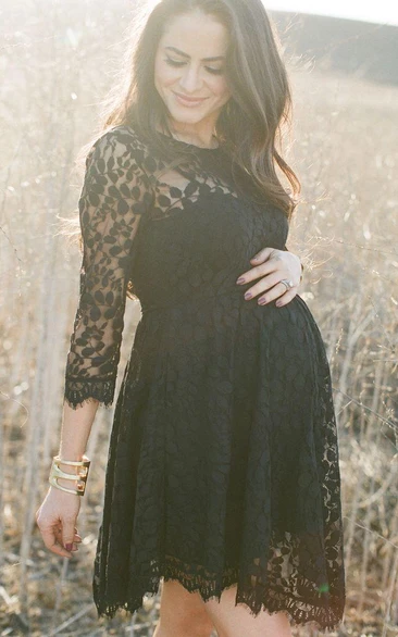 Short 3 4-Length Sleeve Lace Modern Formal Gown