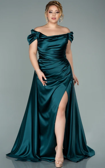 Formal Plus Size Evening Dress |  Sexy Green Off Shoulder Prom Gown