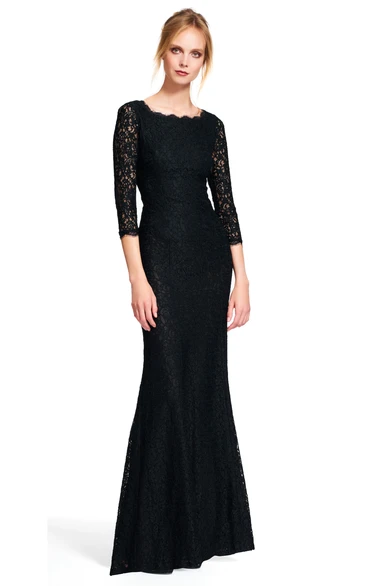 Sheath Bateau 3-4-sleeve Lace Dress With Low-V Back 