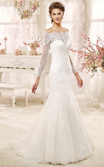Off-the-shoulder Lace Long Sleeve Mermaid Wedding Dress With Illusion