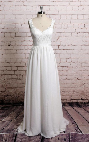 A-Line Waistband Sleeveless V-Neckline Chiffon Dress