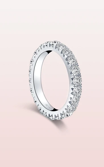 Round Cut Side Stones Rhinestone 925 Silver Wedding Rings