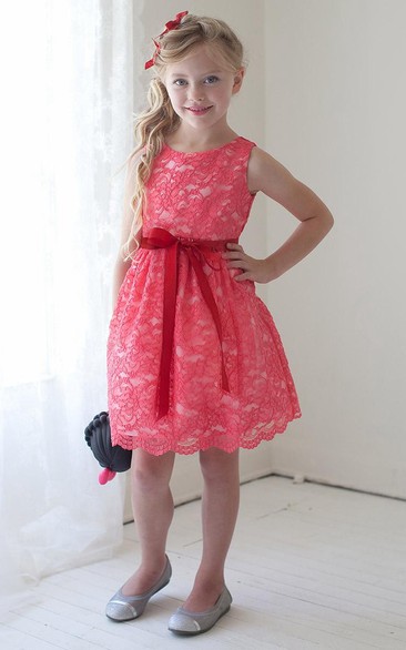 Lace Layered Short-Midi-Slit Flower Girl Dress