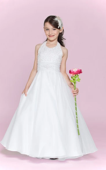 Organza Bandage A-Line Halter Floor-Length Flower Girl Dress