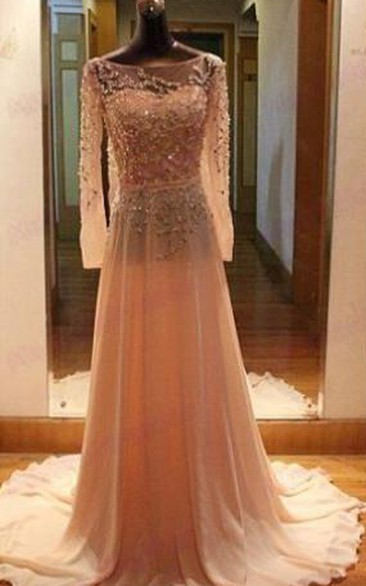 Formal Chiffon Long Party Long-Sleeves Gorgeous Gown