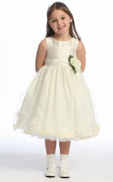Tulle Floral Tea-Length Flower Girl Dress