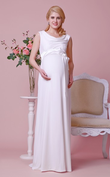 A-Line Cap Sleeves Scoop-Neck Draped Chiffon Gown