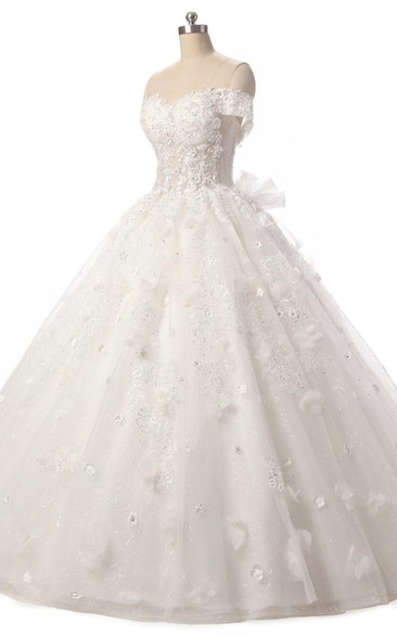 Tulle Floral Lace-Up Back Ball-Gown Princess Dress
