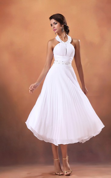 Draping Crystal A-Line 3-4-Length Dress
