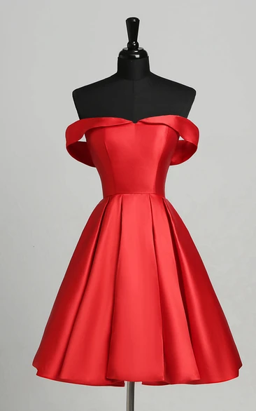 A-Line Off-the-shoulder Satin Sleeveless Open Back Zipper Elegant Romantic Short Mini Dress