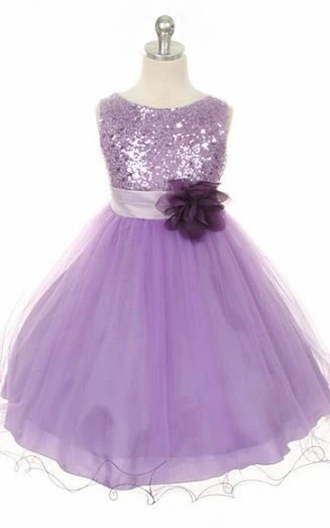 Scoop-neck Sleeveless Flower Girl Dress With Sequins