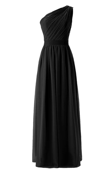 One-shoulder Asymmetrical Ruched Long Bridesmaid Dress