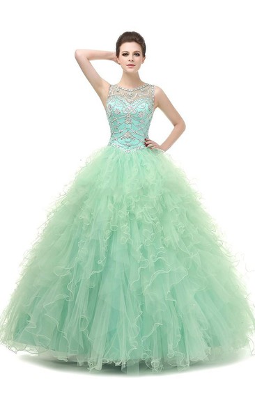 Full-Length Jeweled Tulle Sequined Ball Gown