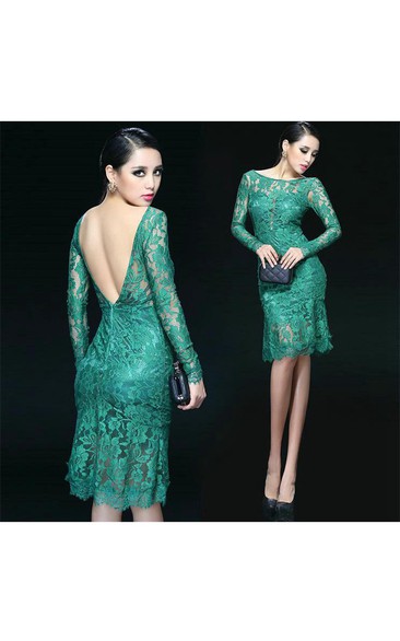 Sexy Lace Appliques Knee-Length Dresses With Beautiful Full Sleeve Backless