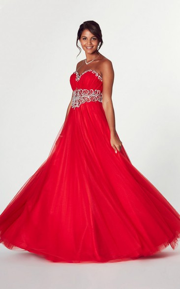 Sweetheart Ruched Ball Gown Prom Dress With Crystal Detailing