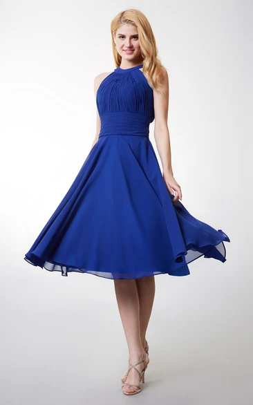 Keyhole Back High-Neckline A-Line Bridesmaid Dress