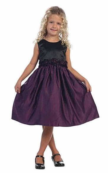 Satin Layered Midi-Length Flower Girl Dress