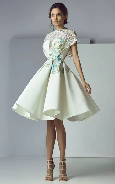 White Short A-line Lace Cocktail Cape Lace Applique Dress