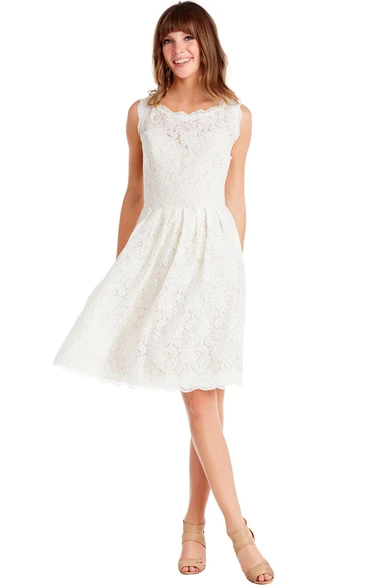 casual Lace Knee-length Dress With Keyhole