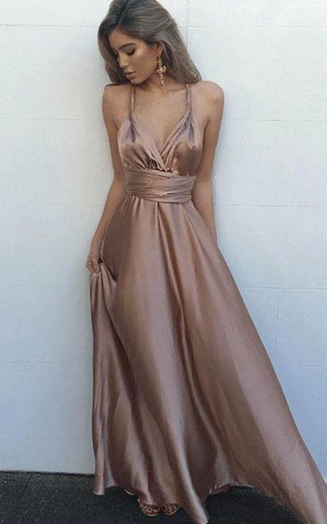 Sexy Spaghetti Stretch Satin Floor Length Formal Dress with Straps