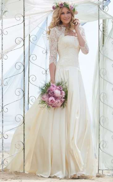 Long Sleeve Lace Floor-length Wedding Dress With bolero
