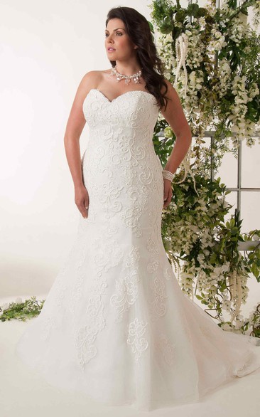 Sweetheart Lace Tulle Mermaid plus size Gown With Corset Back