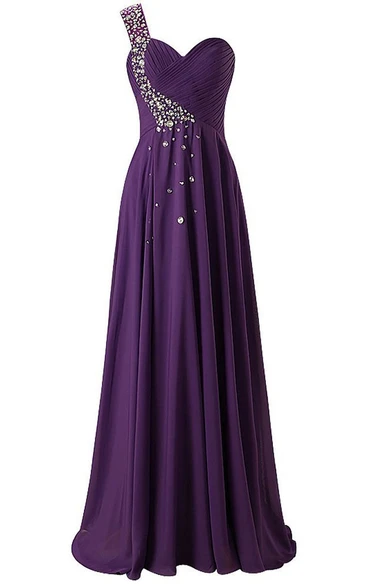 Sleeveless Jewels Sweetheart Single-Shoulder Chiffon Dress