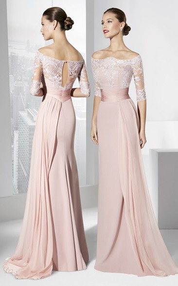Off-the-shoulder Illusion High-low Floor-length Dress