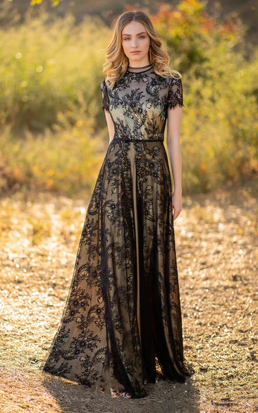 Ethereal A Line Lace Floor Length Formal Dress