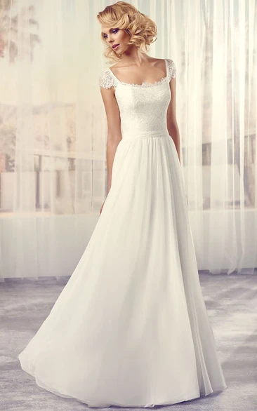 cap-sleeve Lace Floor-length Wedding Dress With Backless design