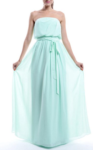 Strapless Floor-length Chiffon Dress With bow And Zipper