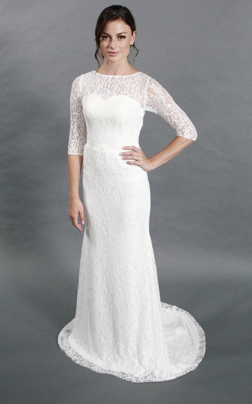 Lace Short-Sleeves Column Simple-Inspire Bridal Dress