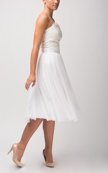 Tulle Lace Top Pleated Skirt A-Line Strapless Dress