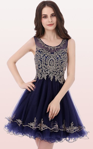 Scoop Tulle Sleeveless Short Zipper Illusion Homecoming Dress with Beading