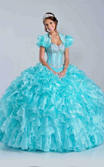 Lace-Up Sweetheart Neck Back Cascading Skirt Ruffle Ball Gown