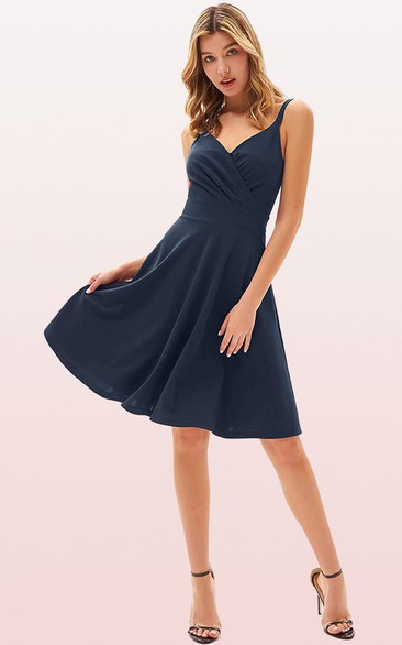 Modern V-neck Jersey A Line Sleeveless Prom Cocktail Dress With Ruffles