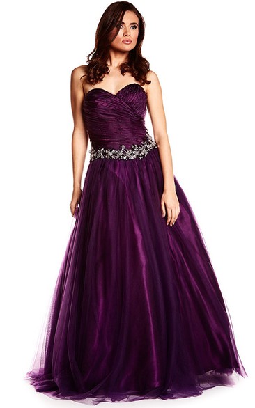 Sweetheart Criss cross Tulle Prom Dress With Corset Back And Embellished Waist