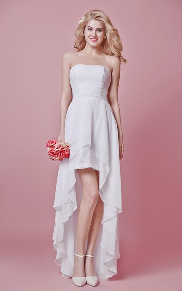 Strapless layered Split Front Dress With Lace And Ruched waist