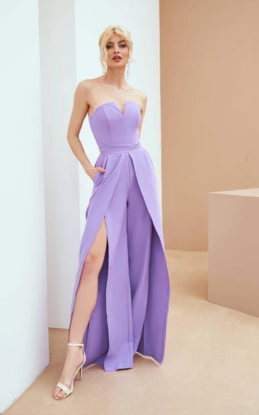 Lavender wide leg Jumpsuit Special occasions Wedding Guest Jumpsuit Women's Formal Romper Wide legs with Pockets