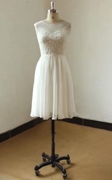 Chiffon Illusion Wedding Short-Midi Mini Lace Gown