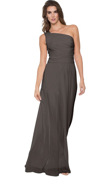 One-shoulder Sleeveless Chiffon Floor-length Bridesmaid Dress