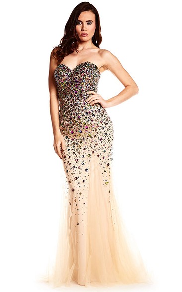 Sheath Sweetheart Tulle Prom Dress With Crystal Detailing 