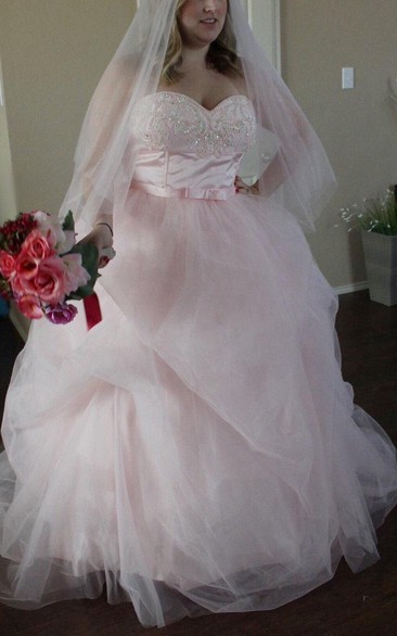 Lace Beaded Wedding Tulle Strapped Satin Dress