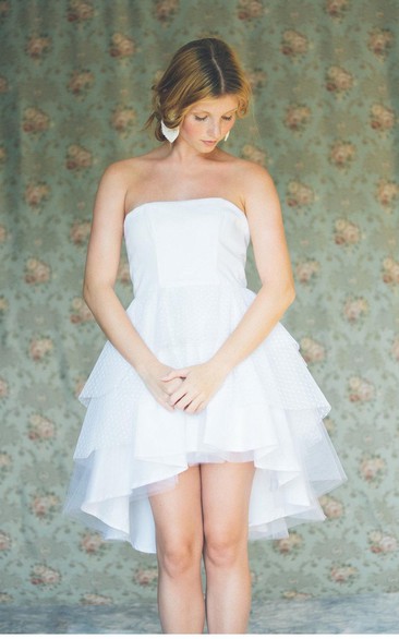 Asymmetrical Strapless Sleeveless Layered Cute Bridal Dress
