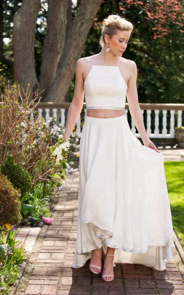Chiffon Crop Top High-Low Two-Piece Bridal Dress